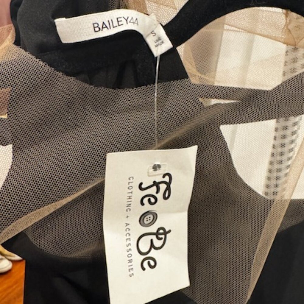 NWT Bailey44 Off Shoulder Black Cocktail Dress, Nude Mesh Neckline, Size S - Picture 4 of 7